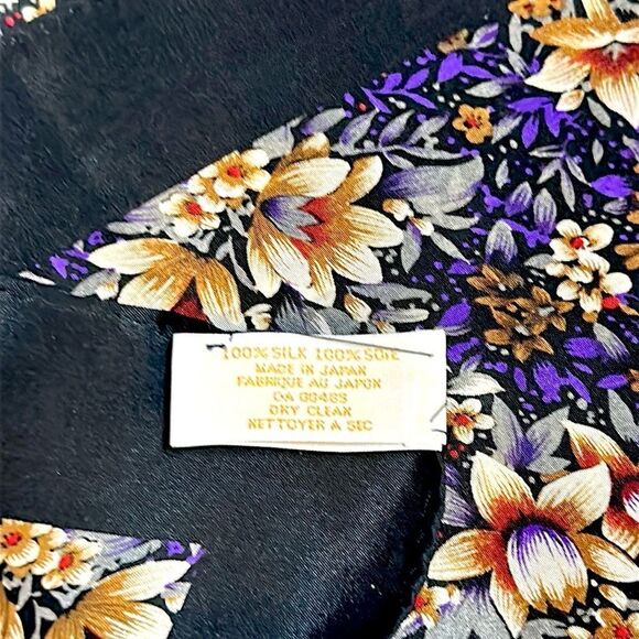 Elaine Gold for Collection XIIX Silk Square Scarf Floral Purple Tan Ivory Japan - Picture 13 of 13